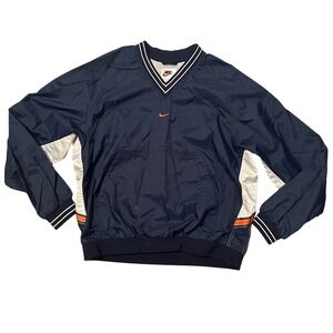 Nike Womens Pullover Windbreaker Jacket Navy White Orange V Neck Size L 12-14‎